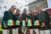 7 August 2013; Today Horseware Ireland launched their new Team Ireland kit ahead of the 2013 Dublin Horse Show. In attendance at the launch are, from left, Cameron Hanley, Shane Breen, Dermot Lennon, Conor Swail and Cian O'Connor. RDS, Ballsbridge, Dublin. Picture credit: Barry Cregg / SPORTSFILE