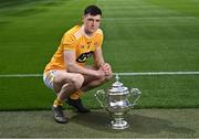 26 May 2022; Conor Stewart of Antrim during the Tailteann Cup launch at Croke Park in Dublin. Photo by Piaras Ó Mídheach/Sportsfile