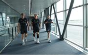26 May 2022; Leinster players, from left, Garry Ringrose, Josh van der Flier and Nick McCarthy arrive in Marseille airport ahead of the Heineken Champions Cup Final match against La Rochelle on Saturday. Photo by Harry Murphy/Sportsfile