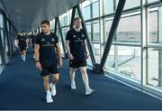 26 May 2022; Jordan Larmour and Jamie Osborne arrive in Marseille airport ahead of the Heineken Champions Cup Final match against La Rochelle on Saturday. Photo by Harry Murphy/Sportsfile