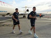 26 May 2022; Jonathan Sexton and Jimmy O'Brien arrive in Marseille airport ahead of the Heineken Champions Cup Final match against La Rochelle on Saturday. Photo by Harry Murphy/Sportsfile