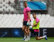 27 May 2022; Jonathan Sexton and Ross Byrne during the Leinster Rugby Captain's Run at the Stade Velodrome in Marseille, France. Photo by Harry Murphy/Sportsfile