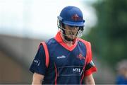 27 May 2022; Mark Adair of Northern Knights walks back in disappointment during the Cricket Ireland Inter-Provincial Trophy match between Northern Knights and North West Warriors at North Down Cricket Club, Comber in Down. Photo by George Tewkesbury/Sportsfile