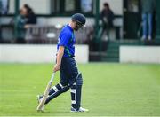 27 May 2022; Jared Wilson of North West Warriors walks off disappointed during the Cricket Ireland Inter-Provincial Trophy match between Northern Knights and North West Warriors at North Down Cricket Club, Comber in Down. Photo by George Tewkesbury/Sportsfile