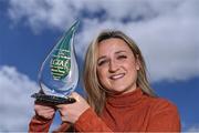 27 May 2022; Roscommon’s Niamh Feeney is pictured with The Croke Park/LGFA Player of the Month award for April, at The Croke Park in Jones Road, Dublin. Niamh was Player of the Match as Roscommon defeated Wexford on Sunday April 3 to capture the Lidl National League Division 3 title. Niamh was also named on the 2022 Lidl National League Division 3 Team of the League.  Photo by Piaras Ó Mídheach/Sportsfile