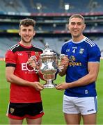 27 May 2022; Barry O’Hagan of Down, left, and Killian Clarke of Cavan during the Tailteann Cup launch at Croke Park in Dublin. Photo by Ramsey Cardy/Sportsfile