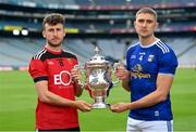 27 May 2022; Barry O’Hagan of Down, left, and Killian Clarke of Cavan during the Tailteann Cup launch at Croke Park in Dublin. Photo by Ramsey Cardy/Sportsfile