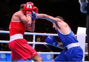 27 May 2022; Gabriel Mascunano Escobar of Spain, right, and James Dylan Eagleson of Ireland during their 54kg bout at the EUBC Elite Men's European Boxing Championships Preliminary Rounds at Karen Demirchyan Sports and Concerts Complex in Yerevan, Armenia. Photo by Hrach Khachatryan/Sportsfile