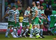 27 May 2022; Richie Towell of Shamrock Rovers celebrates after scoring his side's first goal during the SSE Airtricity League Premier Division match between Shamrock Rovers and Shelbourne at Tallaght Stadium in Dublin. Photo by Eóin Noonan/Sportsfile