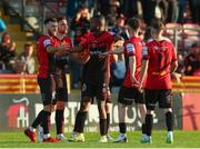 27 May 2022; Jordan Flores of Bohemians, second from left, celebrates after scoring his side's first goal during the SSE Airtricity League Premier Division match between Bohemians and Drogheda United at Dalymount Park in Dublin. Photo by Michael P Ryan/Sportsfile
