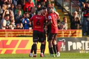27 May 2022; Jordan Flores of Bohemians, second from left, celebrates after scoring his side's first goal during the SSE Airtricity League Premier Division match between Bohemians and Drogheda United at Dalymount Park in Dublin. Photo by Michael P Ryan/Sportsfile