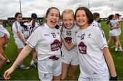 21 May 2022; Keeva Flynn, left, Lexie Reddington and Emily Conlan of Kildare, right, celebrate after the Ladies Football U14 All-Ireland Gold Final match between Kildare and Tipperary at Crettyard GAA in Laois. Photo by Ray McManus/Sportsfile