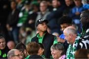 27 May 2022; Republic of Ireland goalkeeper and former Shamrock Rovers player Gavin Bazunu in the stands during the SSE Airtricity League Premier Division match between Shamrock Rovers and Shelbourne at Tallaght Stadium in Dublin. Photo by Eóin Noonan/Sportsfile