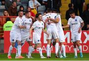 27 May 2022; Drogheda United players celebrate their sides firs goal scored by Dean Williams during the SSE Airtricity League Premier Division match between Bohemians and Drogheda United at Dalymount Park in Dublin. Photo by Michael P Ryan/Sportsfile