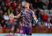 27 May 2022; Bohemians goalkeeper James Talbot reacts during the SSE Airtricity League Premier Division match between Bohemians and Drogheda United at Dalymount Park in Dublin. Photo by Michael P Ryan/Sportsfile