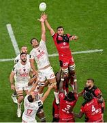27 May 2022; Eben Etzebeth of RC Toulon and Dylan Cretin of Lyon compete for possession in a lineout during the Heineken Challenge Cup Final match between Lyon and Toulon at Stade Velodrome in Marseille, France. Photo by Ramsey Cardy/Sportsfile