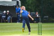 28 May 2022; Mikey O'Reilly of Leinster Lightning bowling during the Cricket Ireland Inter-Provincial Trophy match between North West Warriors and Leinster Lightning at North Down Cricket Club in Comber, Down. Photo by George Tewkesbury/Sportsfile