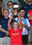 28 May 2022; Maire O'Callaghan of Cork lifts the cup after the TG4 Munster Senior Ladies Football Championship Final match between Kerry and Cork at Fitzgerald Stadium in Killarney. Photo by Diarmuid Greene/Sportsfile