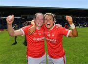28 May 2022; Aine O'Sullivan, left, and Doireann O'Sullivan of Cork celebrate after the TG4 Munster Senior Ladies Football Championship Final match between Kerry and Cork at Fitzgerald Stadium in Killarney. Photo by Diarmuid Greene/Sportsfile