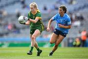 28 May 2022; Stacey Grimes of Meath in action against Leah Caffrey of Dublin during the Leinster LGFA Senior Football Championship Final match between Meath and Dublin at Croke Park in Dublin. Photo by Stephen McCarthy/Sportsfile