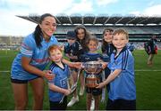 28 May 2022; Sinéad Goldrick of Dublin and family celebrate with the Mary Ramsbottom Cup after the Leinster LGFA Senior Football Championship Final match between Meath and Dublin at Croke Park in Dublin. Photo by Stephen McCarthy/Sportsfile