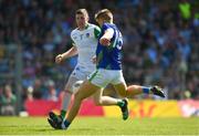 28 May 2022; Killian Spillane of Kerry, under pressure from Brian Fanning of Limerick, scores his side's first goal during the Munster GAA Football Senior Championship Final match between Kerry and Limerick at Fitzgerald Stadium in Killarney. Photo by Diarmuid Greene/Sportsfile