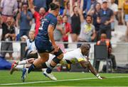 28 May 2022; Raymond Rhule of La Rochelle scores his side's first try during the Heineken Champions Cup Final match between Leinster and La Rochelle at Stade Velodrome in Marseille, France. Photo by Julien Poupart/Sportsfile