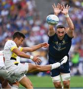 28 May 2022; Jack Conan of Leinster attempt to block the kick of Thomas Berjon of La Rochelle during the Heineken Champions Cup Final match between Leinster and La Rochelle at Stade Velodrome in Marseille, France. Photo by Harry Murphy/Sportsfile
