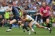 28 May 2022; Robbie Henshaw of Leinster is tackled by Thomas Berjon of La Rochelle during the Heineken Champions Cup Final match between Leinster and La Rochelle at Stade Velodrome in Marseille, France. Photo by Ramsey Cardy/Sportsfile