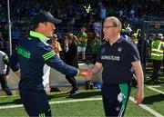 28 May 2022; Kerry manager Jack O'Connor and Limerick manager Billy Lee exchange a handshake after the Munster GAA Football Senior Championship Final match between Kerry and Limerick at Fitzgerald Stadium in Killarney. Photo by Diarmuid Greene/Sportsfile