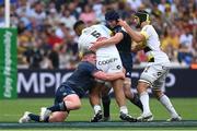 28 May 2022; Will Skelton of La Rochelle is tackled by Tadhg Furlong, left, and James Ryan of Leinster during the Heineken Champions Cup Final match between Leinster and La Rochelle at Stade Velodrome in Marseille, France. Photo by Harry Murphy/Sportsfile