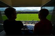 28 May 2022; Oisin Langan of Newstalk and former Kerry footballer Sean O'Sullivan look on from the media gantry before the Munster GAA Football Senior Championship Final match between Kerry and Limerick at Fitzgerald Stadium in Killarney. Photo by Diarmuid Greene/Sportsfile