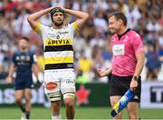 28 May 2022; Thomas La Vault of La Rochelle reacts as a tackle goes to the TMO during the Heineken Champions Cup Final match between Leinster and La Rochelle at Stade Velodrome in Marseille, France. Photo by Harry Murphy/Sportsfile