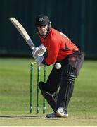 28 May 2022; Gareth Delany of Munster Reds bats during the Cricket Ireland Inter-Provincial Trophy match between Munster Reds and Northern Knights at North Down Cricket Club in Comber, Down. Photo by George Tewkesbury/Sportsfile
