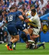 28 May 2022; Will Skelton of La Rochelle is tackled by Jonathan Sexton and Dan Sheehan of Leinster during the Heineken Champions Cup Final match between Leinster and La Rochelle at Stade Velodrome in Marseille, France. Photo by Julien Poupart/Sportsfile