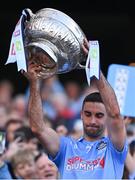 28 May 2022; Dublin captain James McCarthy lifts the Delaney Cup after his side's victory in the Leinster GAA Football Senior Championship Final match between Dublin and Kildare at Croke Park in Dublin. Photo by Piaras Ó Mídheach/Sportsfile