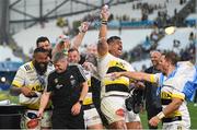 28 May 2022; La Rochelle players, including Will Skelton, celebrate with their head coach Ronan O'Gara, second from left, after the Heineken Champions Cup Final match between Leinster and La Rochelle at Stade Velodrome in Marseille, France. Photo by Harry Murphy/Sportsfile