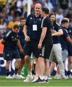 28 May 2022; Devin Toner of Leinster, left, and La Rochelle coach Donnacha Ryan after the Heineken Champions Cup Final match between Leinster and La Rochelle at Stade Velodrome in Marseille, France. Photo by Harry Murphy/Sportsfile