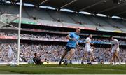28 May 2022; Con O'Callaghan of Dublin scores his side's fifth goal during the Leinster GAA Football Senior Championship Final match between Dublin and Kildare at Croke Park in Dublin. Photo by Stephen McCarthy/Sportsfile