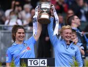 28 May 2022; Dublin's Niamh Collins and Carla Rowe lift the Mary Ramsbottom Cup after their side's victory in Leinster LGFA Senior Football Championship Final match beween Meath and Dublin at Croke Park in Dublin. Photo by Piaras Ó Mídheach/Sportsfile