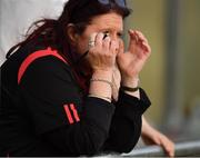 28 May 2022; Bernardine McGauran, Sligo GAA secretary, finds it difficult to watch the closing minutes of the Tailteann Cup Round 1 match between Sligo and London at Markievicz Park in Sligo. Photo by Ray McManus/Sportsfile