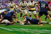 28 May 2022; Arthur Retiére of La Rochelle scores his side's winning try during the Heineken Champions Cup Final match between Leinster and La Rochelle at Stade Velodrome in Marseille, France. Photo by Julien Poupart/Sportsfile