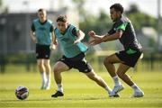 28 May 2022; Joe Hodge and Tyreik Wright during a Republic of Ireland U21 squad training session at FAI National Training Centre in Abbotstown, Dublin. Photo by Eóin Noonan/Sportsfile