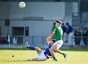 28 May 2022; Michael Quinn of Longford loses his footing under pressure from Luke Flanagan of Fermanagh during the Tailteann Cup Round 1 match between Longford and Fermanagh at Glennon Brothers Pearse Park in Longford. Photo by Sam Barnes/Sportsfile