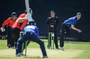 29 May 2022; Trent McKeegan of North West Warriors bowling during the Cricket Ireland Inter-Provincial Trophy match between North West Warriors and Munster Reds at North Down Cricket Club in Comber, Down. Photo by George Tewkesbury/Sportsfile