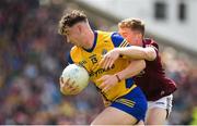 29 May 2022; Cian McKeon of Roscommon in action against Jack Glynn of Galway during the Connacht GAA Football Senior Championship Final match between Galway and Roscommon at Pearse Stadium in Galway. Photo by Eóin Noonan/Sportsfile
