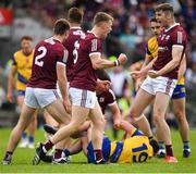 29 May 2022; Patrick Kelly of Galway, right, celebrates with teammates after winning a free during the Connacht GAA Football Senior Championship Final match between Galway and Roscommon at Pearse Stadium in Galway. Photo by Eóin Noonan/Sportsfile