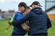 29 May 2022; Offaly manager John Maughan and Wicklow manager Alan Costello shake hands after the Tailteann Cup Round 1 match between Offaly and Wicklow at O'Connor Park in Tullamore, Offaly. Photo by Harry Murphy/Sportsfile