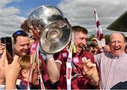 29 May 2022; Johnny Heaney of Galway celebrates with the cup after his side's victory in  the Connacht GAA Football Senior Championship Final match between Galway and Roscommon at Pearse Stadium in Galway. Photo by Sam Barnes/Sportsfile