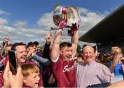 29 May 2022; Johnny Heaney of Galway celebrates with the cup after his side's victory in  the Connacht GAA Football Senior Championship Final match between Galway and Roscommon at Pearse Stadium in Galway. Photo by Sam Barnes/Sportsfile